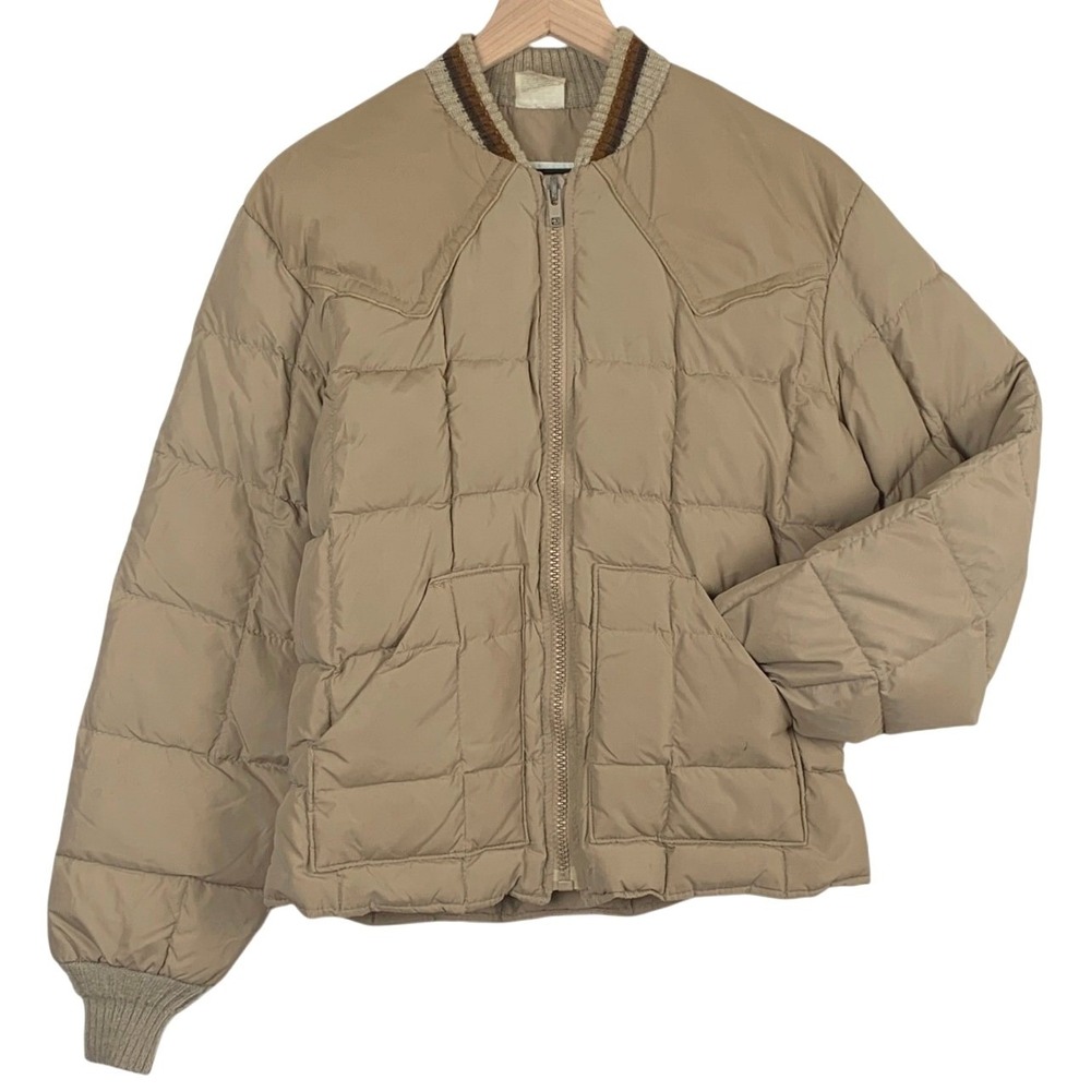 VTG WALLS Western Wear Down Insulated Bomber Jacket Sz 40 M Tan Pockets USA Made